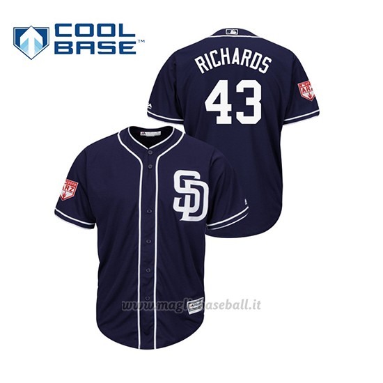 Maglia Baseball Uomo San Diego Padres Garrett Richards 2019 Entrenamiento De Primavera Cool Base Blu